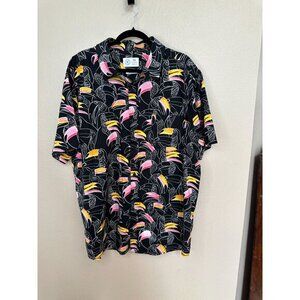 Hurley Mens Black Toucan Shirt XXL short‎ sleeve button up collared stretch fit